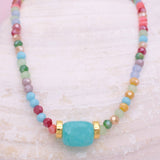 Multi Bead + Turquoise Barrel Bead Necklace