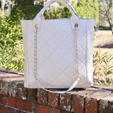 Kinzley Cream Quilted Tote Bag