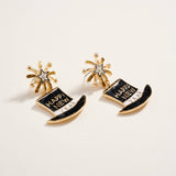 Glitter Happy New Year Hat Fireworks Earrings