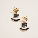Glitter Happy New Year Hat Fireworks Earrings