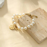 Gold Bead + Engraved Disc and Heart Bracelet