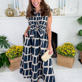 Acre Navy Squares Maxi Dress Entro