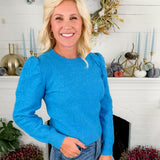 Alva Electric Blue Puff Shoulder Sweater Molly Bracken