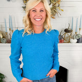 Alva Electric Blue Puff Shoulder Sweater Molly Bracken