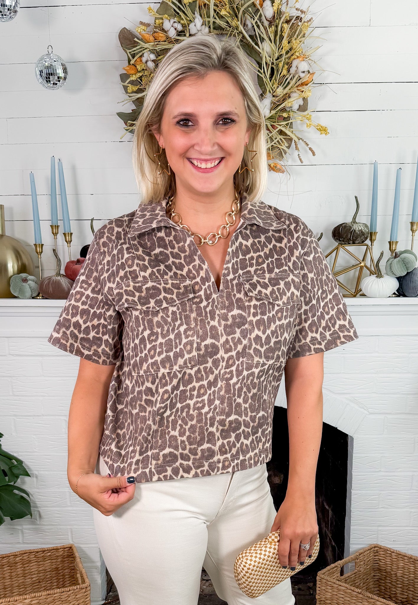 Amber Leopard Denim Pocket Crop Top Karlie