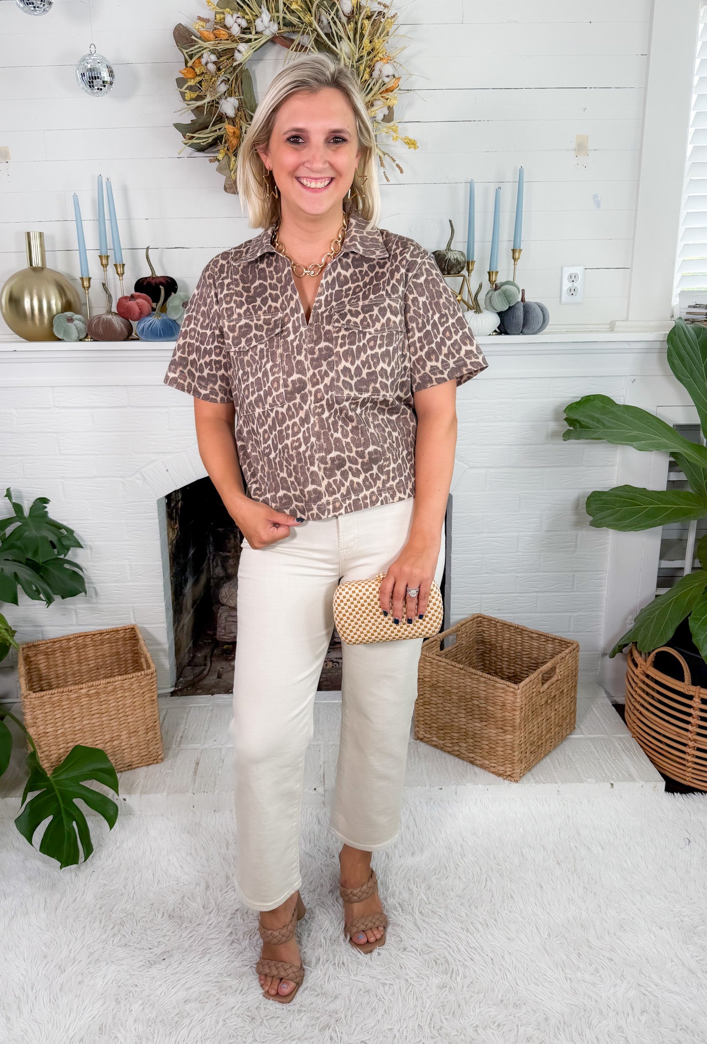 Amber Leopard Denim Pocket Crop Top Karlie