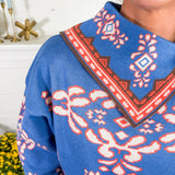 Bandana Neck Blue + Orange Sweater THML