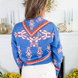 Bandana Neck Blue + Orange Sweater THML