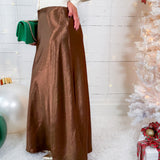Barbara Bronze Satin Maxi Skirt Lucy Paris