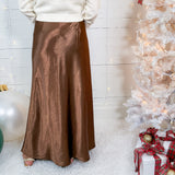 Barbara Bronze Satin Maxi Skirt Lucy Paris