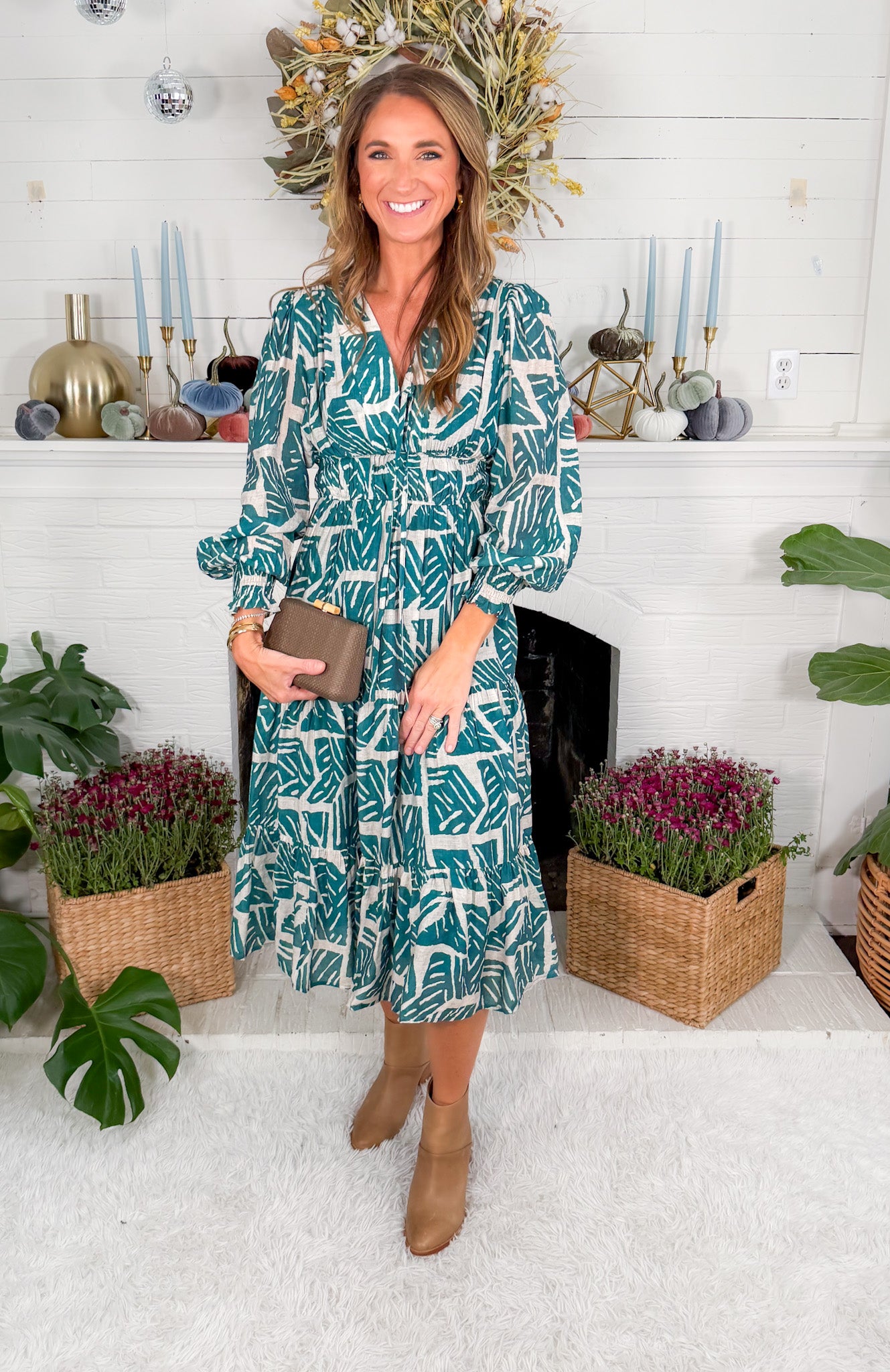 Bellevue Teal Tiered Midi Dress