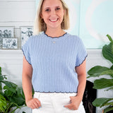 Betsy Sky + Navy Pointelle Scallop Sweater