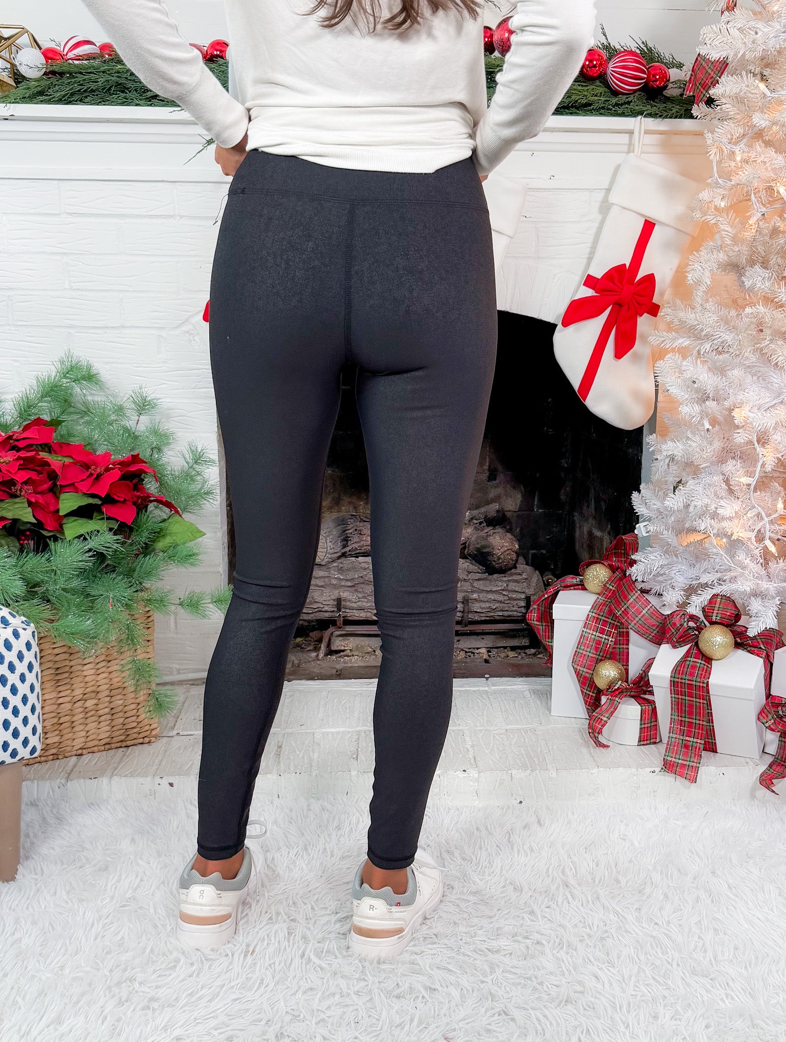 Black Foil Leather Look Crossover Leggings