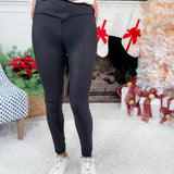 Black Foil Leather Look Crossover Leggings