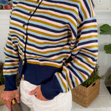 Bleu Marine Striped Cardigan Sweater FRNCH