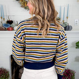 Bleu Marine Striped Cardigan Sweater FRNCH