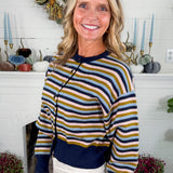 Bleu Marine Striped Cardigan Sweater FRNCH