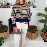 Bleu Marine Striped Cardigan Sweater FRNCH