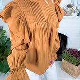 Burch Camel Pleated + Ruffle Top Molly Bracken