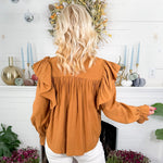 Burch Camel Pleated + Ruffle Top Molly Bracken