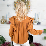 Burch Camel Pleated + Ruffle Top Molly Bracken