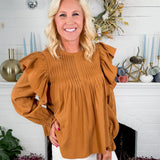 Burch Camel Pleated + Ruffle Top Molly Bracken