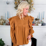 Burch Camel Pleated + Ruffle Top Molly Bracken