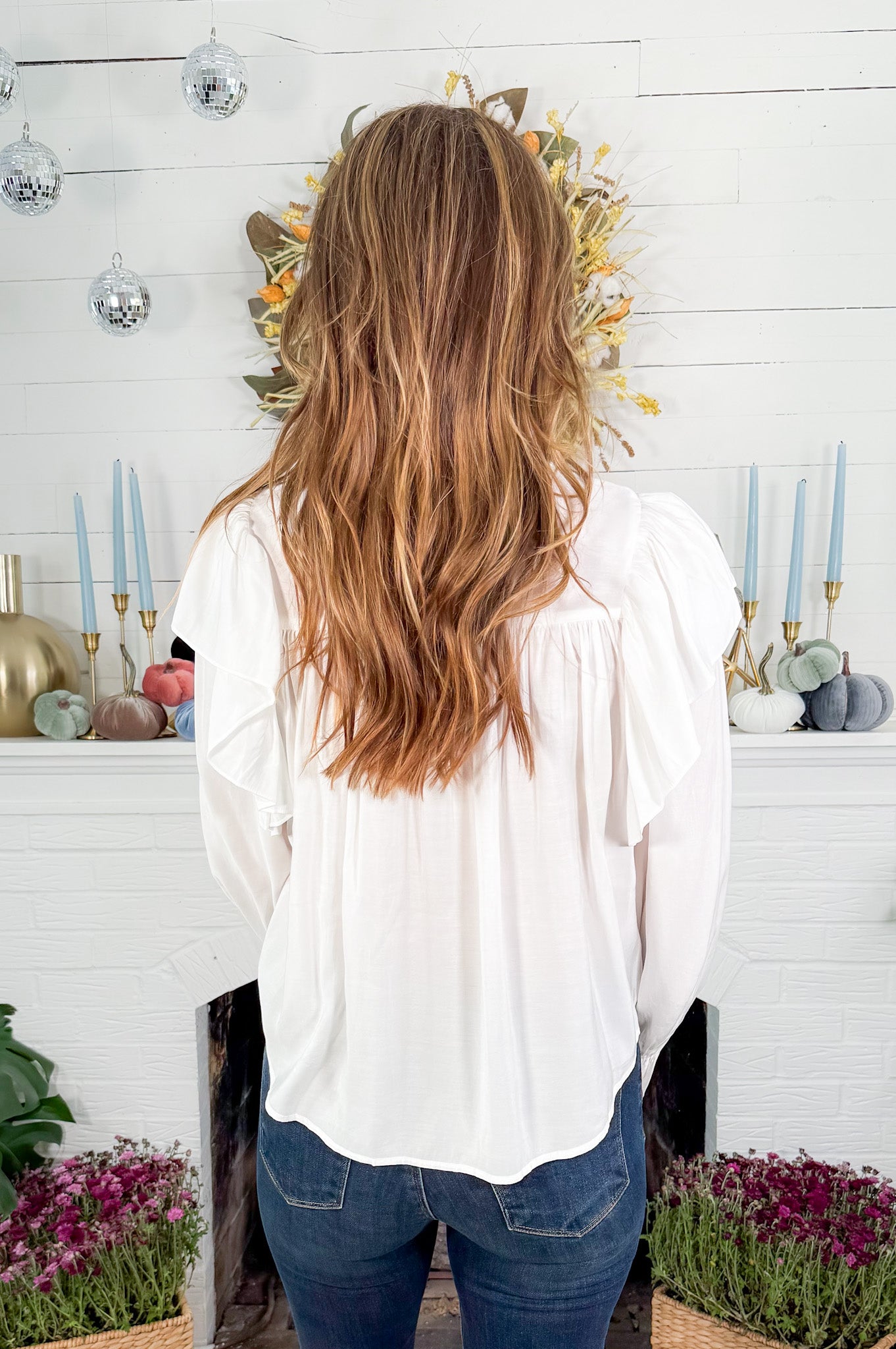 Burch Ivory Pleated + Ruffle Top Molly Bracken