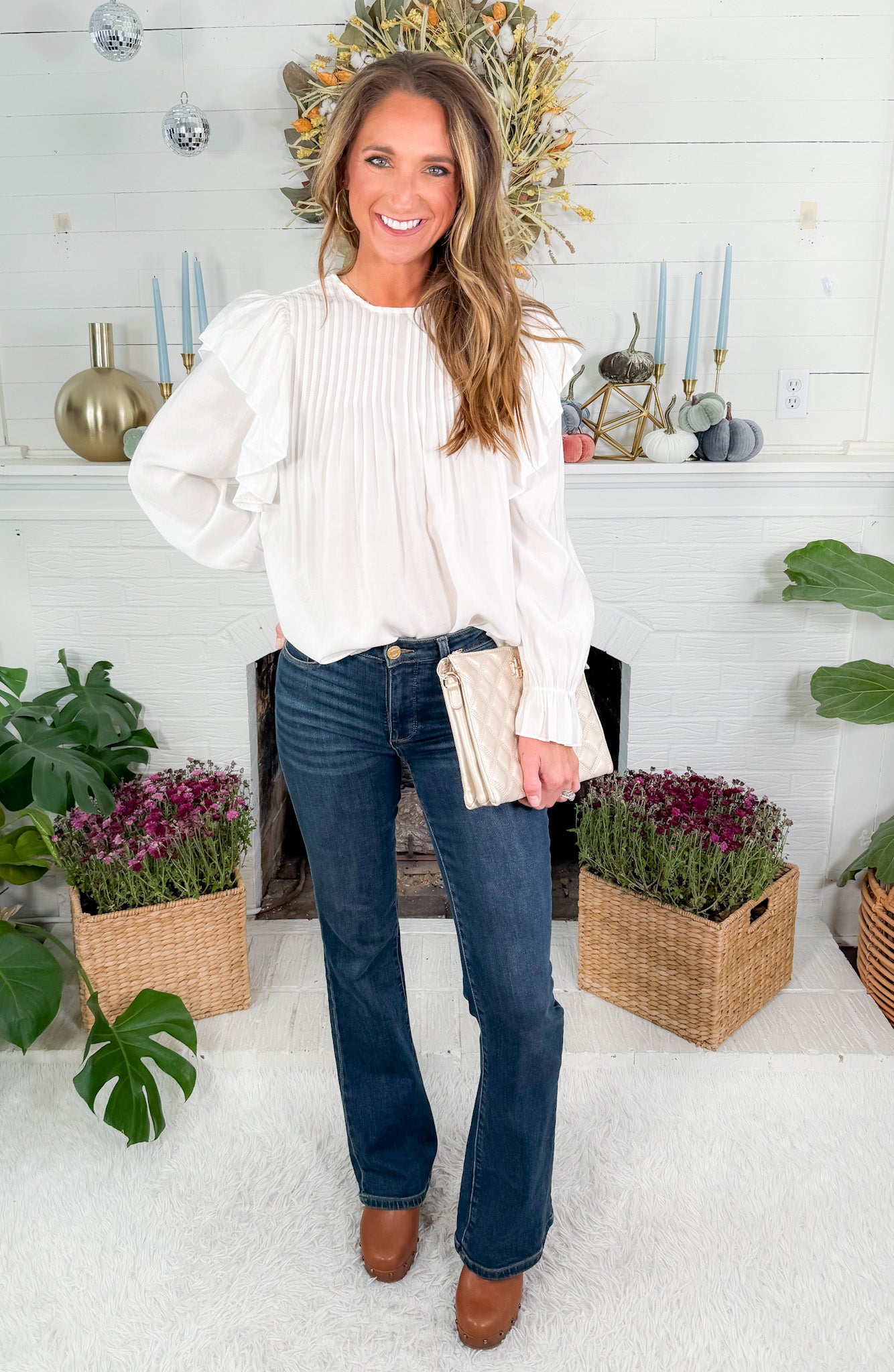 Burch Ivory Pleated + Ruffle Top Molly Bracken