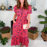 Camila Coral Toile Tulip Dress Mary Square
