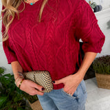 Carmen Burgundy Cable Knit Cropped Sweater Entro