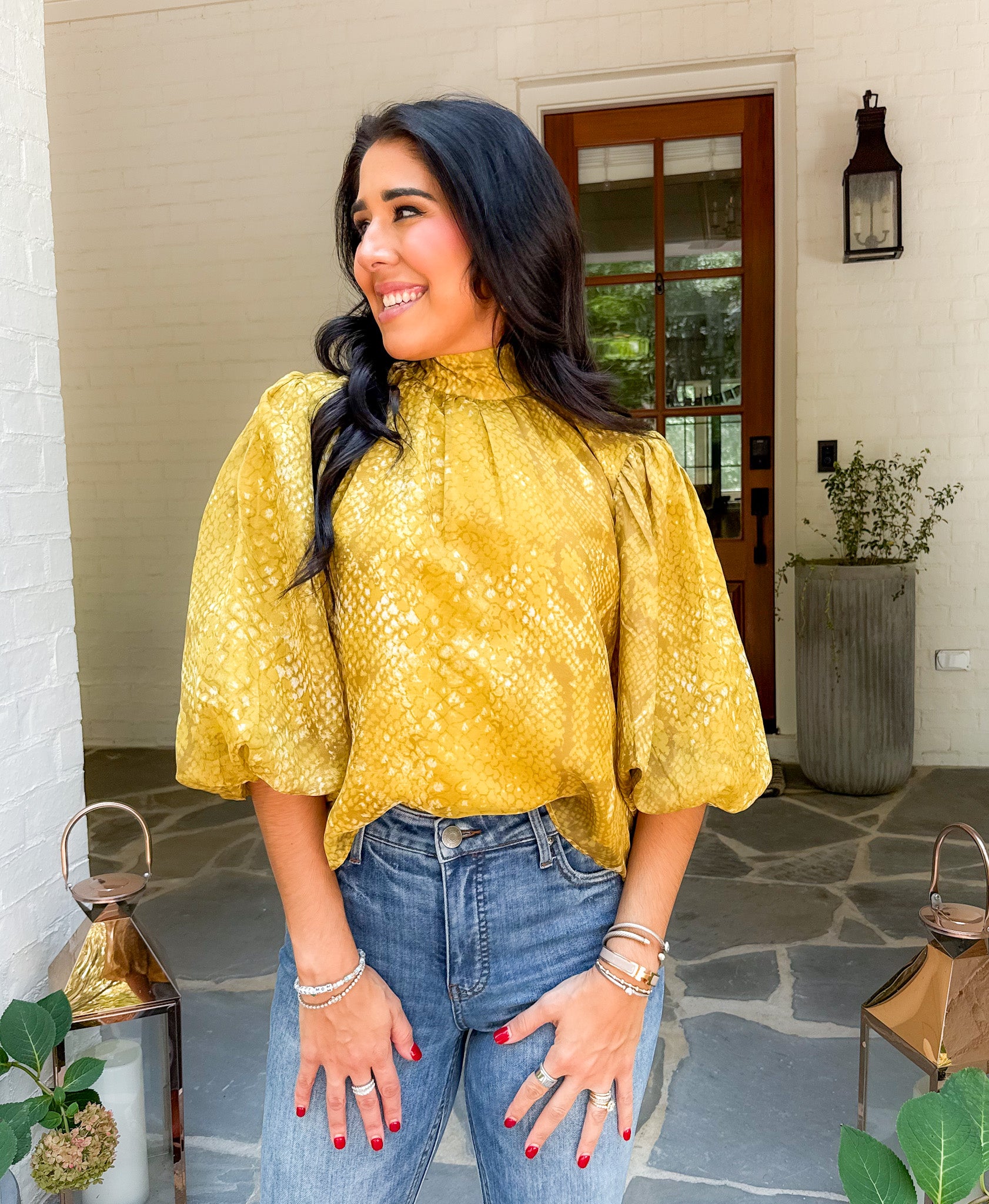 Carmen Chartreuse Python Top SEDGE