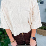 Carmen Ecru Cable Knit Cropped Sweater Entro