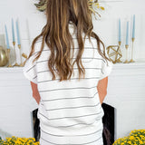 Carmine Ivory + Black Stripe Quarter Zip Top
