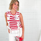 Carruthers Crimson Stripe Bow Sweater Vest