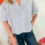 Carter Navy Pinstripe Top