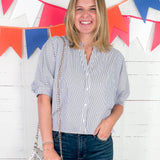 Carter Navy Pinstripe Top