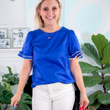 Cassidy Blue Ric Rac Trim Top Mary Square