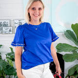 Cassidy Blue Ric Rac Trim Top Mary Square