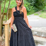 Christy Black Poplin One Shoulder Maxi Dress Lucy Paris