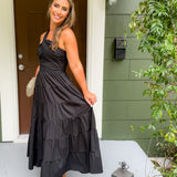 Christy Black Poplin One Shoulder Maxi Dress Lucy Paris