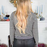 Denise Black + White Striped Polo Sweater