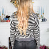 Denise Black + White Striped Polo Sweater