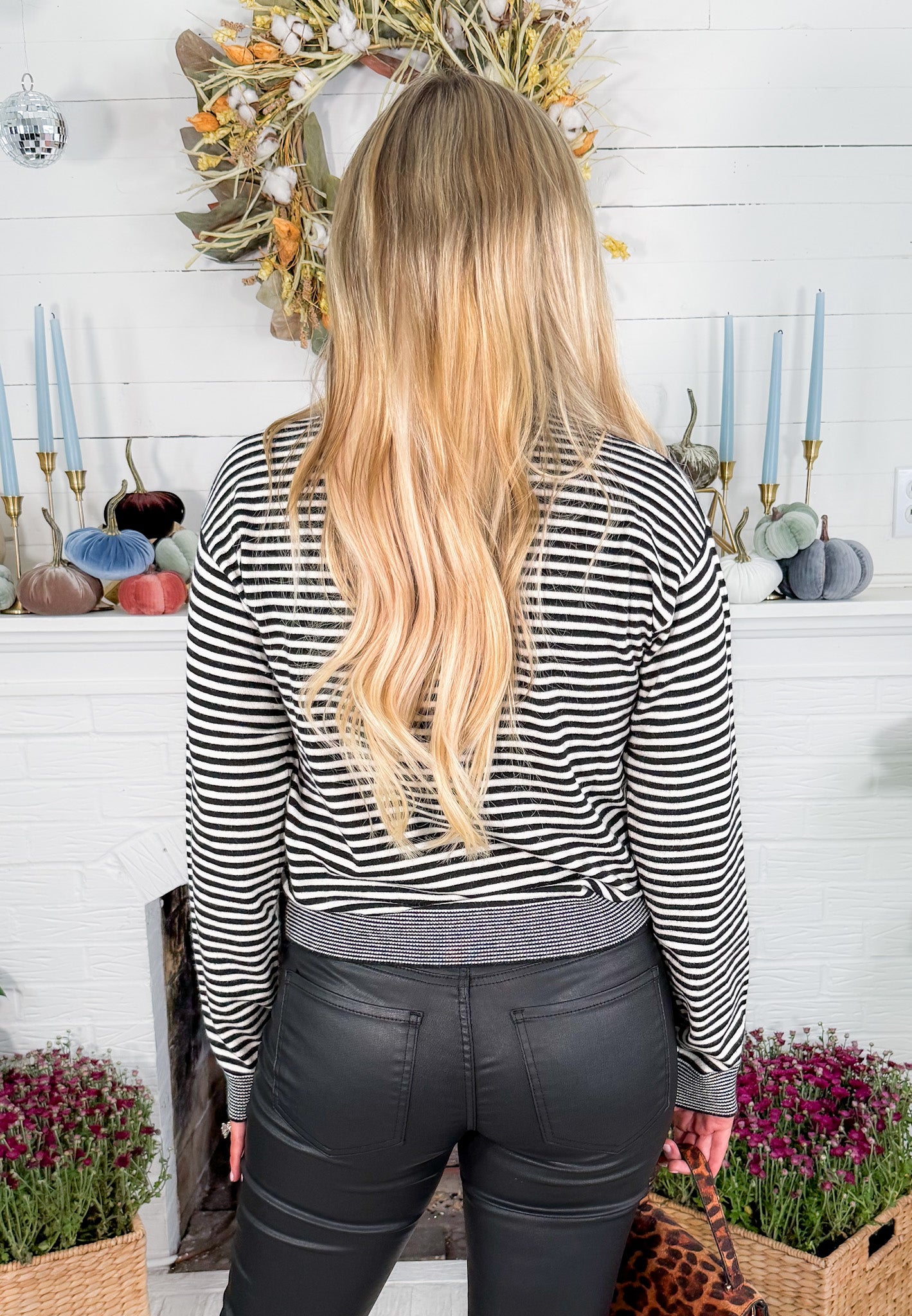 Denise Black + White Striped Polo Sweater