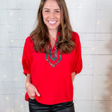 Douglass Red + Plaid Placket Top Entro