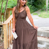 Eliana Brown Tiered Maxi Dress Lucy Paris
