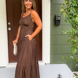 Eliana Brown Tiered Maxi Dress Lucy Paris
