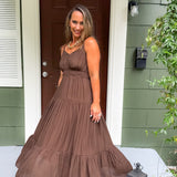 Eliana Brown Tiered Maxi Dress Lucy Paris