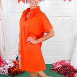 Emma Orange Pinstripe Smocked Neck Dress Adrienne