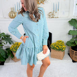 Fiona Blue + Green Simple Stripe Dress Mary Square
